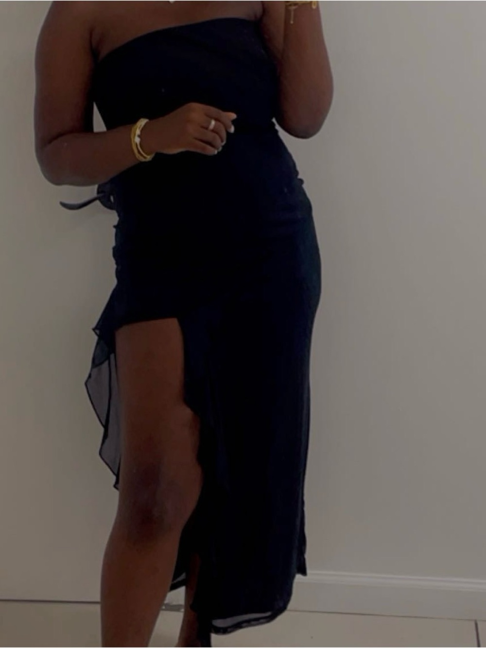 Charlotte Russe Black Strapless Midi Dress with Side Slit